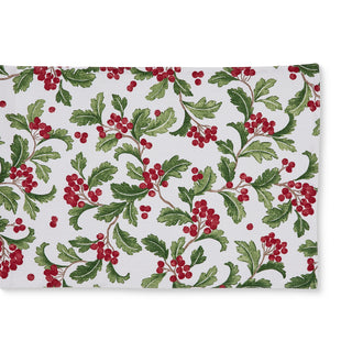 Evergreen Holly & Berry Cotton Christmas Table Runner