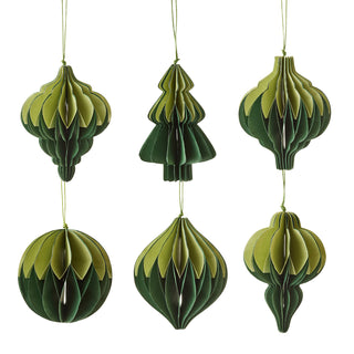 Natalia Paper Dark Green/Light Green Assorted Christmas Decoration Set of 6