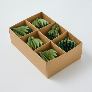 Natalia Paper Dark Green/Light Green Assorted Christmas Decoration Set of 6