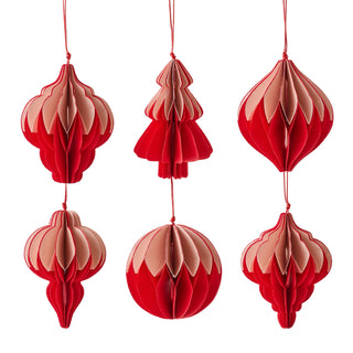 Natalia Paper Red Pink Assorted Christmas Decoration Set of 6