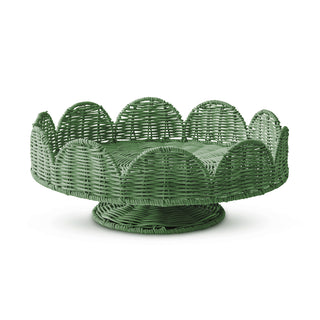 Serena Green Rattan Scallop Pedestal Stand