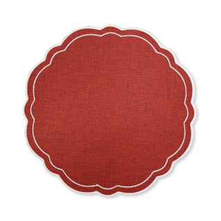 Claudia Red & White Scalloped Round Placemat