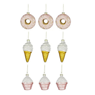 Christmas Tree Glass Ornaments Multicolour Treats Pack of 9