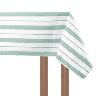 Sage French Striped Cotton Tablecloth 150cmx150cm