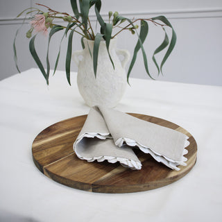 Set/4 Linen Scallop Braided Edged Coastal Napkins