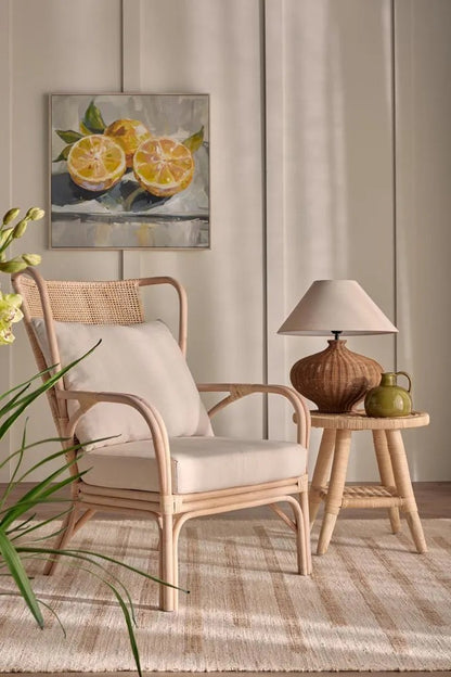 Dallas Rattan Table Lamp With Linen Shade