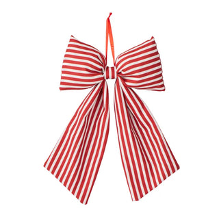 Classic Pinstripe Cotton Hanging Christmas Red Bow Ornament 30cm