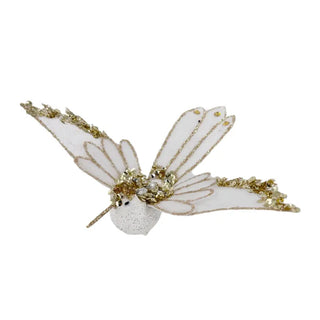 White/Gold Hummingbird Velvet Clip Tree Decoration