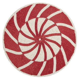 Christmas Glass & Acrylic White/Red Beaded Placemat 36cm