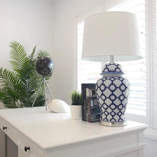 Lucca Blue & White Jar Shaped Lamp & Shade ETA 05/11/2025