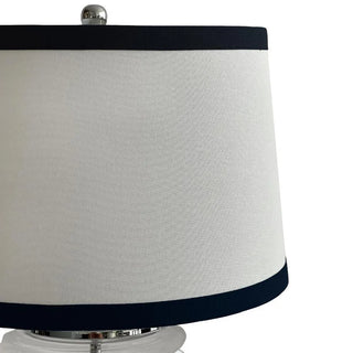 Charlotte Glass and Nickel Lamp with White Linen Shade (Black Trim)