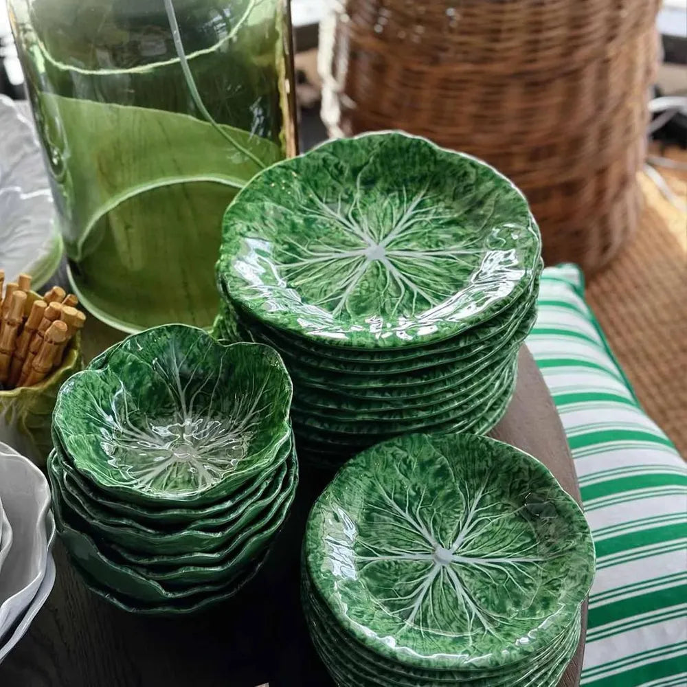 Luxe Cabbage Leaf Melamine Salad Plates Green Set of 12