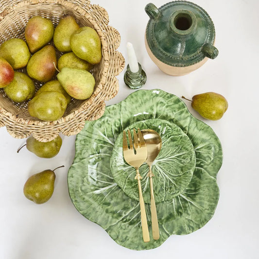 Luxe Green Cabbage Leaf Dinner Plate Set of 12
