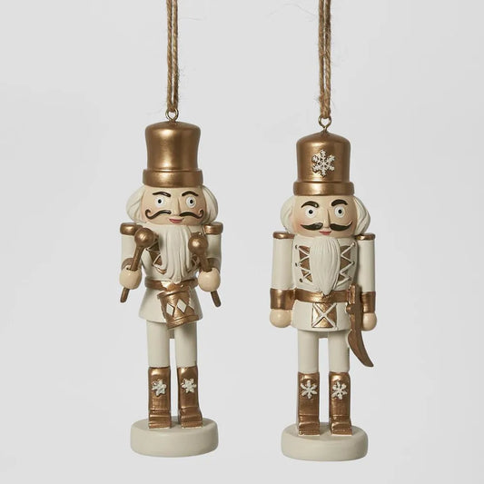 Set of 2 Christmas Golden Hanging Nutcracker Ornaments