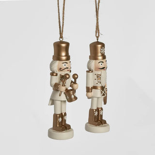 Set of 2 Christmas Golden Hanging Nutcracker Ornaments