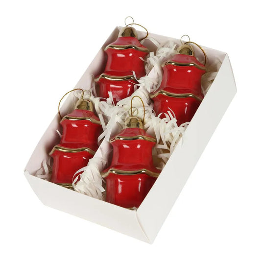 Pagoda Hanging Christmas Ornaments Box of 4 Red