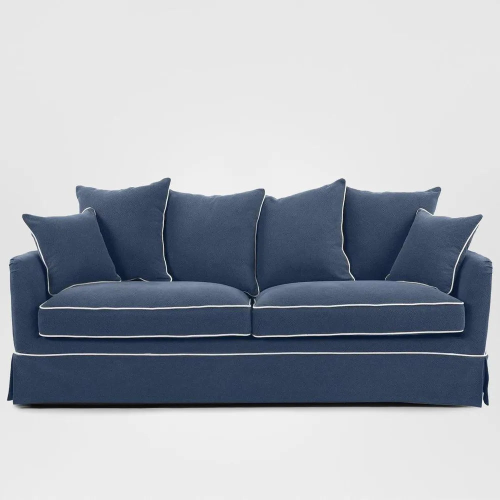 Noosa Hamptons 3 Seat Sofa Navy W/White Piping