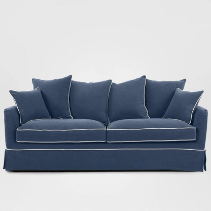 Noosa Hamptons 3 Seat Sofa Navy W/White Piping