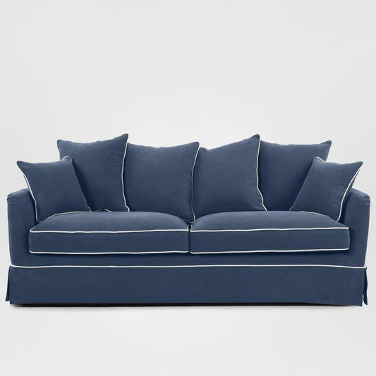 Noosa Hamptons 3 Seat Sofa Navy W/White Piping