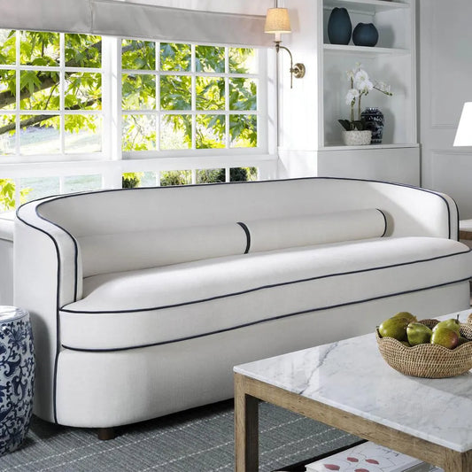 Brighton Hamptons 3 seat sofa Ivory with blue piping