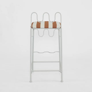 Wira Counter Stool Outdoor Iron Terracotta/White Stripe Cushion