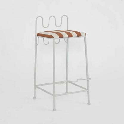 Wira Counter Stool Outdoor Iron Terracotta/White Stripe Cushion PRE ORDER ETA 12/11/2025