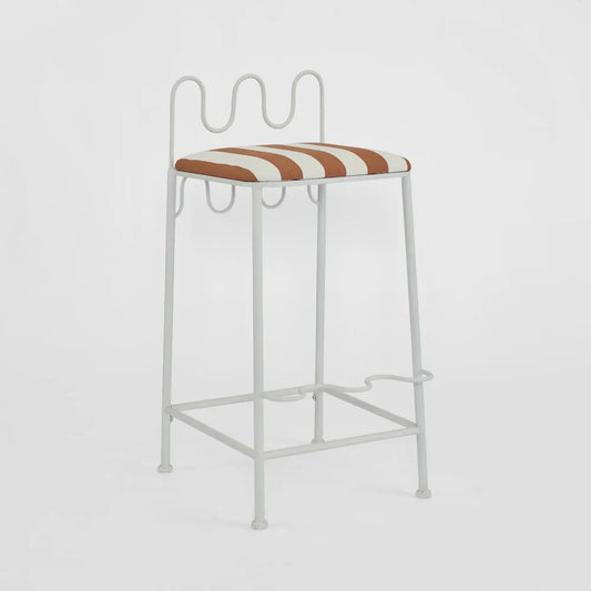 Wira Counter Stool Outdoor Iron Terracotta/White Stripe Cushion PRE ORDER ETA 12/11/2025