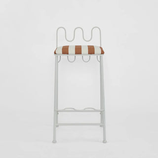 Wira Counter Stool Outdoor Iron Terracotta/White Stripe Cushion