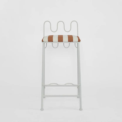 Wira Counter Stool Outdoor Iron Terracotta/White Stripe Cushion PRE ORDER ETA 12/11/2025