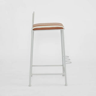 Wira Counter Stool Outdoor Iron Terracotta/White Stripe Cushion