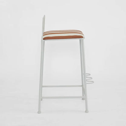 Wira Counter Stool Outdoor Iron Terracotta/White Stripe Cushion PRE ORDER ETA 12/11/2025