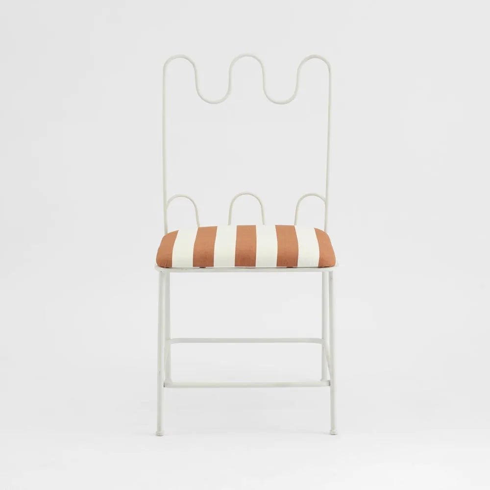 Wira Dining Chair Outdoor Iron Terracotta/White Stripe Cushion PRE ORDER ETA 08/10/2025
