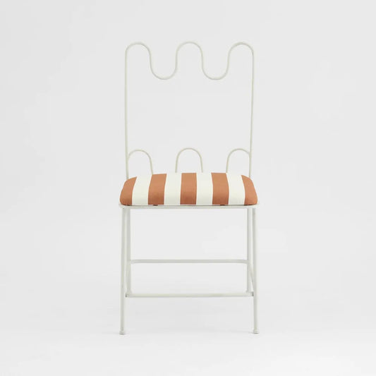 Wira Dining Chair Outdoor Iron Terracotta/White Stripe Cushion PRE ORDER ETA 08/10/2025
