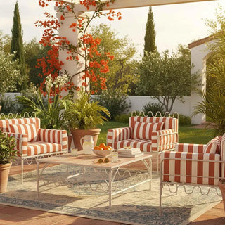 Wira Dining Chair Outdoor Iron Terracotta/White Stripe Cushion