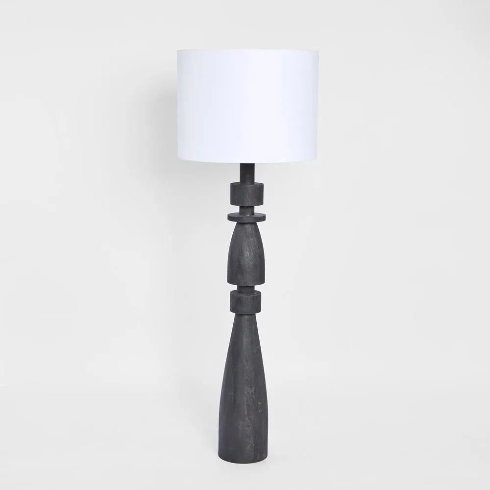 Magnus Wood Floor Lamp Black Base with White Shade