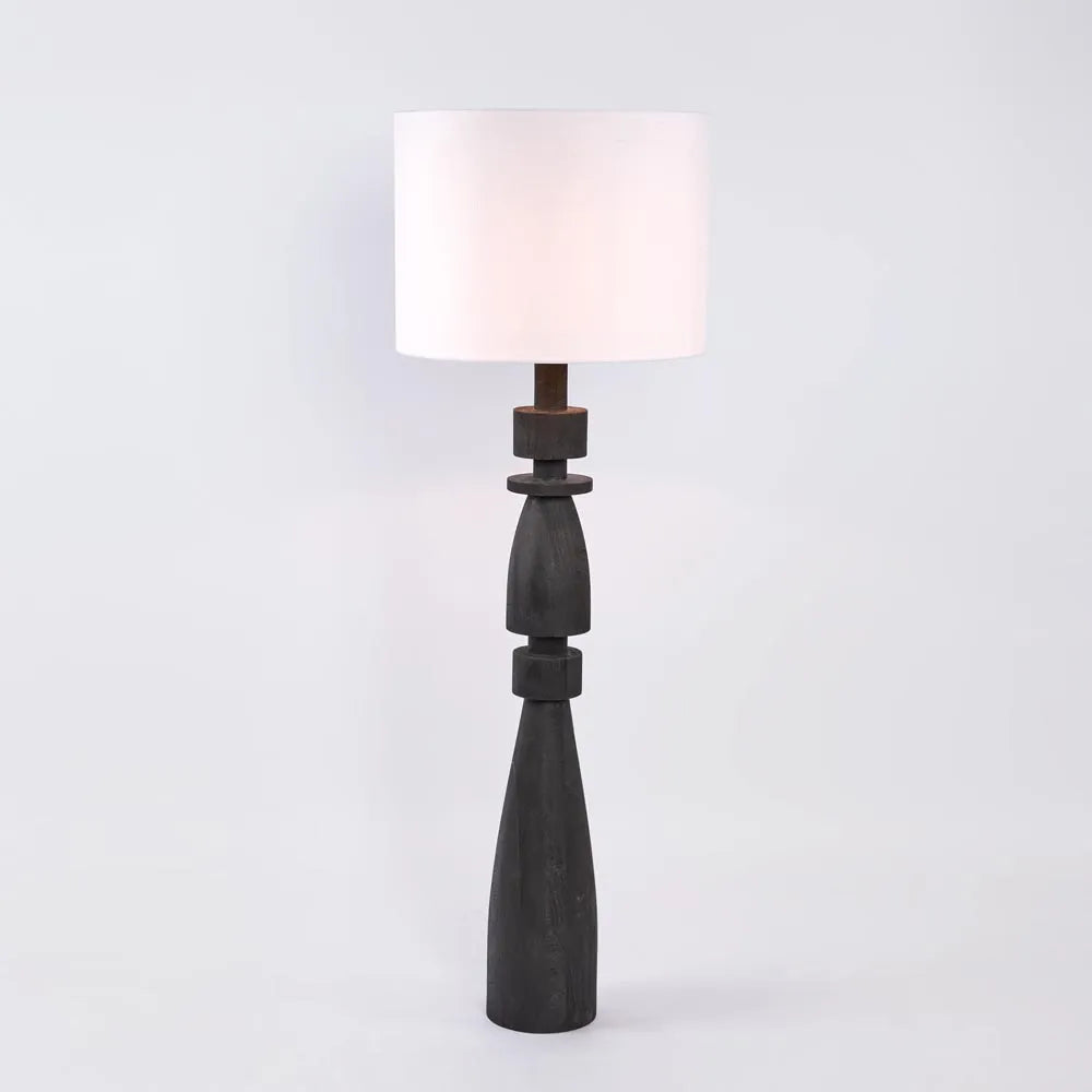 Magnus Wood Floor Lamp Black Base with White Shade