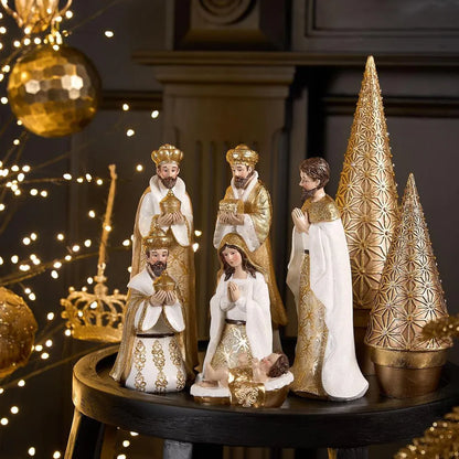 6 Piece Golden Christmas Celestial Nativity Set