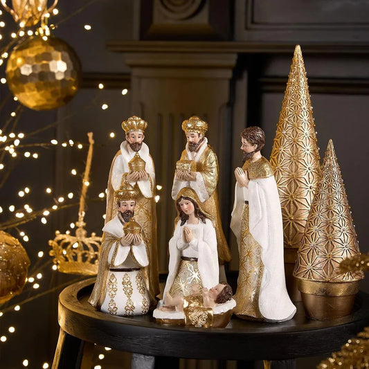 6 Piece Golden Christmas Celestial Nativity Set