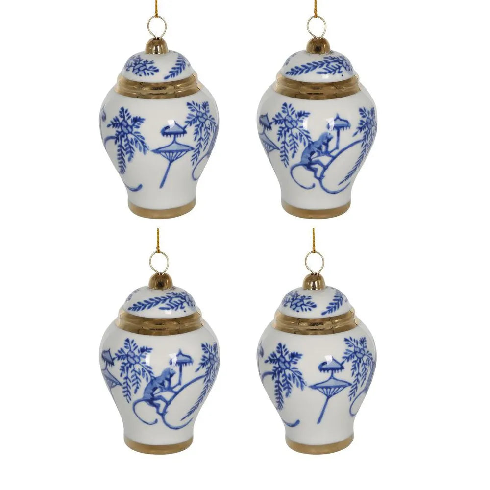 Chinoiserie Monkey Ginger Jar Christmas Ornaments Box of 4