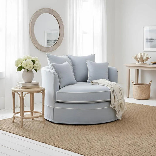 Noosa Hamptons Snuggle Chair Beach with white piping ETA 30/01/2026