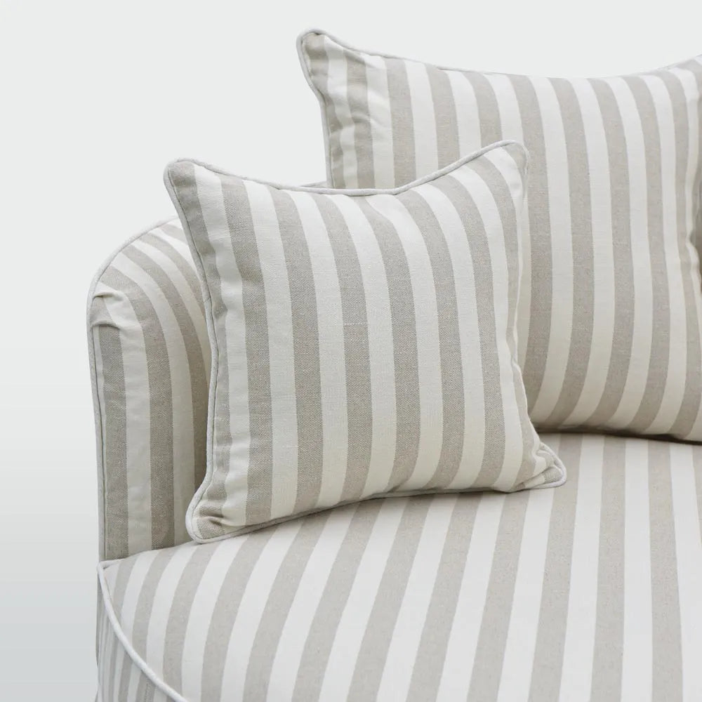 Noosa Hamptons Snuggle Chair Natural Stripe with White piping ETA 30/01/2026