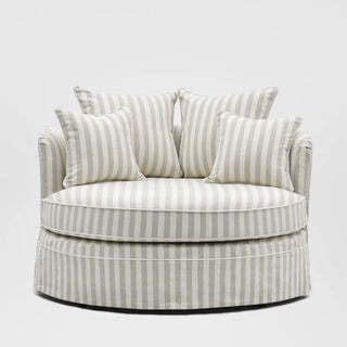 Noosa Hamptons Snuggle Chair Natural Stripe with White piping ETA 14/03/2026