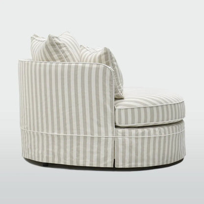 Noosa Hamptons Snuggle Chair Natural Stripe with White piping ETA 30/01/2026