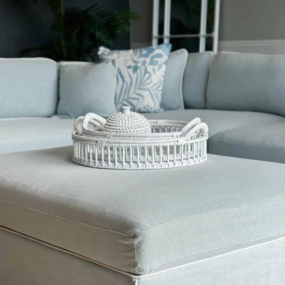 Bahama White Rattan Trays With Handles Set of