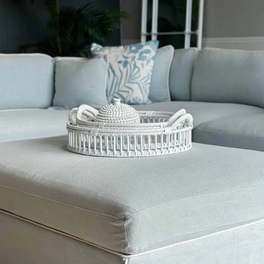 Bahama White Rattan Trays With Handles Set of