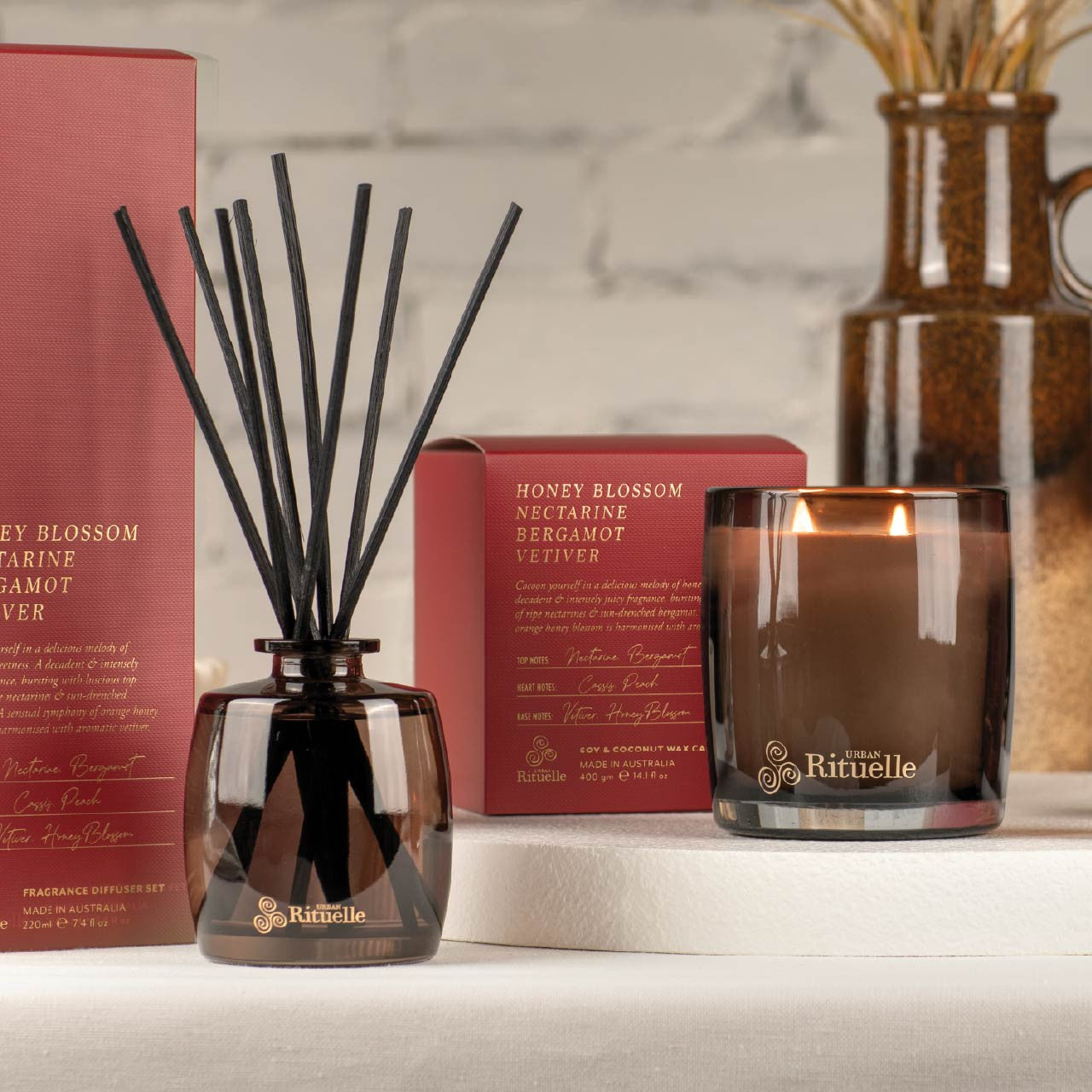 Urban Ritulle- Set/3 The Honey Blossom Candle & Fragrance Gift Set