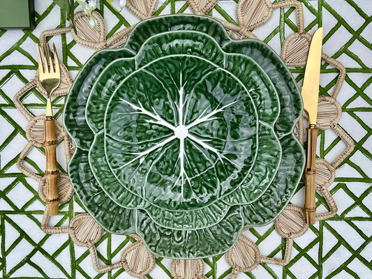 Set of 6 leaf dinner green plates