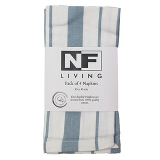 Set of 4 Blue French Stripe Cotton Napkins
