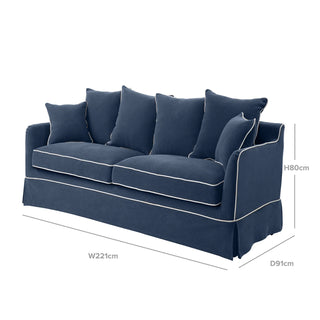 Noosa Hamptons 3 Seat Queen Sofa Bed Navy W/White Piping