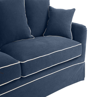 Noosa Hamptons 3 Seat Queen Sofa Bed Navy W/White Piping